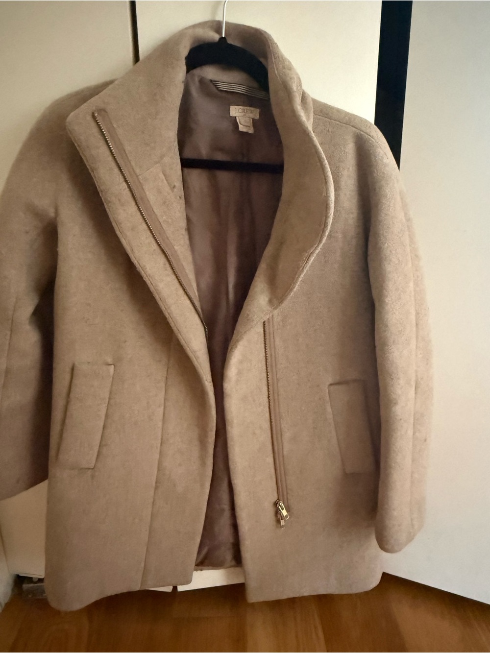 Wool-Blend Stand Collar Jacket in Light Taupe